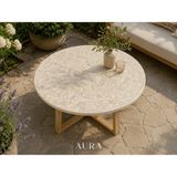 Aura Design Studio Aura El Yapımı Taş Mozaik Desenli Yuvarlak Bahçe Sehpası
