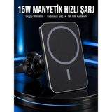 Aura Ev Mağazası 15W Manyetik Araç Içi Kablosuz Şarj Cihazı Magsafe Uyumlu Telefon Tutucu