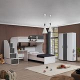 Aura Genç/çocuk Odası Takımı - Aura Ranza Karyola Masa 3 Kapaklı Dolap - 90 x 200 cm - Antrasit - Beyaz