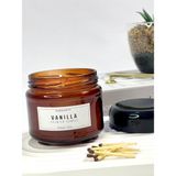 Aura Gift Shop 300ML Amber Cam Kavanoz Mum, Kapaklı, Vanilyalı, Beyaz Etiket - 1 Adet
