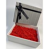 Aura Gift Shop Siyah Fiyonklu, Siyah Beyaz Çizgili Renk, Kırmızı Kırpıklı Boş Hediye Kutusu,çeyiz KUTUSU,25X35X12CM