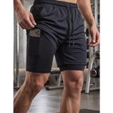 Aura Giyim Taytlı Sporcu Şort Telefon Cep'li Gym ve Fitness Astarlı - 2XL - Siyah