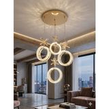 Aura Lighting Aura Lıghtıng Gold Alyans Model 4'lü Sarkıt 3 Renk LED Kumandalı Modern Salon/antre/oda Avizesi