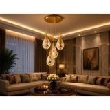 Aura Lighting Aura Lıghtıng Gold Damla Model 4'lü Sarkıt 4 Renk LED Modern Kumandalı Salon/Antre/Oda Avizesi (Beyaz Sarı Günışığı) Gece MODLU