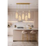 Aura Lighting Aura Lıghtıng Gold Elips 5'li Yemek Masası Modeli 3 Renk LED Kumandalı Modern Avize Gece Modlu