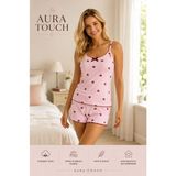 Aura Touch Manolya Kaşkorse Kiraz Desenli Sortlu Askılı Pijama - Pembe - 2XL