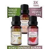 AURAN Pudra, Yasemin, Amber Saf Esansiyel Uçucu Yağ Buhurdanlık Yağı Difüzör Esansı Aromaterapi 3x 10ml