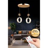 Aurea Model 2’li Kristal Taşlı Kumandalı Gold 3 Renk Modu Ledli Salon Mutfak Oturma Odası Sarkıt LED Avize - Altın