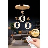 Aurea Model 3'lü Gold Kumandalı 3 Renk Modu Ledli Kristal Taşlı Modern Salon Mutfak Oturma Odası LED Avize - Altın