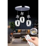 Aurea Model 3'lü Kumandalı Gümüş 3 Renk Modu Ledli Kristal Taşlı Modern Salon Mutfak Oturma Odası LED Avize