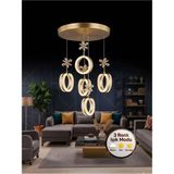 Aurea Model 5'li Gold Kumandalı 3 Renk Modu Ledli Kristal Taşlı Modern Salon Mutfak Oturma Odası LED Avize - Altın