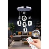 Aurea Model 5'li Gümüş Kumandalı 3 Renk Modu Ledli Kristal Taşlı Modern Salon Mutfak Oturma Odası LED Avize
