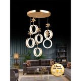 Aurea Model 6'lı Gold Kumandalı 3 Renk Modu Ledli Kristal Taşlı Modern Salon Mutfak Oturma Odası LED Avize - Altın