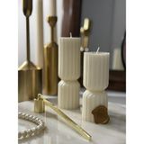 Aurelia Candle -2'li Silindir Çizgili Mum Serisi - Gül - Beyaz