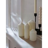Aurelia Candle 4'lü Çizgili Silindir Mum Seti - Vanilya - Beyaz