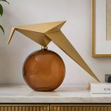 Auren Glide Gold Metal Kuş Figürlü Amber Camlı Dekoratif Biblo