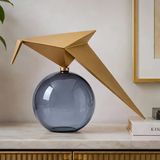 Auren Glide Gold Metal Kuş Figürlü Füme Camlı Dekoratif Biblo
