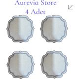 Aurevia |4 Adet | Pvc Polyester Kumaş, Nakış Işlemeli, Kahve Yanı Kokteyl Peçetesi & Bardak Altlığı - Gümüş - Gri