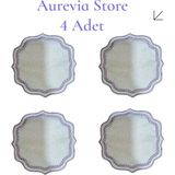 Aurevia |4 Adet | Pvc Polyester Kumaş, Nakış Işlemeli, Kahve Yanı Kokteyl Peçetesi & Bardak Altlığı - Lila