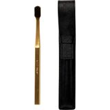 Aurezzi Gold Black Medium Diş Fırçası ve Siyah Deri Diş Fırçası Kılıfı - Altın - Standart
