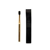Aurezzi Gold Black Medium Diş Fırçası Ve Siyah Deri Diş Fırçası Kılıfı - Altın