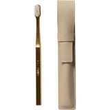 Aurezzi Gold White Medium Diş Fırçası ve Bej Deri Diş Fırçası Kılıfı - Altın - Standart