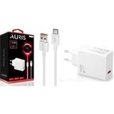 Auris Ev Tipi 120W USB / Type-C Salise Ölçerli Süper Sonic Hızlı Şarj Cihazı - Beyaz