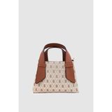 Aurly Asimetrik Askı Detaylı Monogram Çapraz Askılı El Çantası Vizon - 25 x 17 x 10 cm