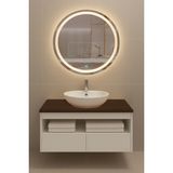 Aurora 80CM Banyo Dolabı Seti (Yuvarlak Ledli Dokunmatik Ayna + Mdf Lavabo Dolabı + Seramik Lavabo) - Beyaz