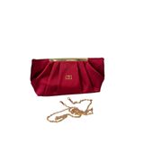 Aurora Kırmızı Saten Gece Çantası, Altın Zincirli Abiye Clutch, Pileli Tasarım