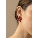 Aurrari Altın Kaplama Bordo Sakura Çiçeği Küpe - Standart - Renkli