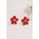 AURRARİ Altın Kaplama Kırmızı Sakura Çiçeği Küpe