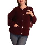 Aurrari Cepli Düğmeli Kalın Triko Hırka, Standart, cplklnhrk, Bordo, Kadın