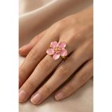 AURRARİ Gold Ayarlanabilir Pembe Sakura Çiçeği Yüzük