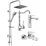 Aurum Luxe 4’lü Set - 4’lü Rustik Banyo & Mutfak Seti | Robot Duş + Lavabo + Eviye + Banyo - Krom