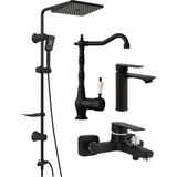 Aurum Luxe 4’lü Set - 4’lü Rustik Banyo & Mutfak Seti | Robot Duş + Lavabo + Eviye + Banyo - Siyah