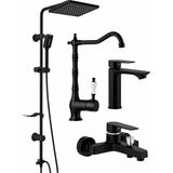 Aurum Luxe 4’lü Set - 4’lü Rustik Banyo & Mutfak Seti | Robot Duş + Lavabo + Eviye Siyah Set