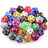 AUSTOR 35 adet çok yüzlü zar 20 taraflı oyun zar seti karışık renk 20 taraflı zar çeşitleri siyah kadife saklama çantası ile DND RPG MTG masa oyunları için