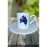 Australia Ülke Bayrağı Bayrak Baskılı Türk Kahvesi Fincanı Tabaklı Kişiye Özel Model 1