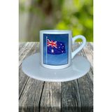 Australia Ülke Bayrağı Bayrak Baskılı Türk Kahvesi Fincanı Tabaklı Kişiye Özel Model 2