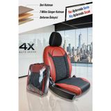 Auto Good Store Fiat Doblo 2023+ Uyumlu 2+1 Parçalı Lüx Deri Süet Oto Koltuk Kılıfı Ön Arka Takım Premium Serisi Kırmızı Siyah - Kırmızı - Siyah