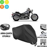 AUTOES Harley-Davidson Fat Boy Motosiklet Brandası Arka Çanta, Tokalı ve Kilit Uyumlu Siyah