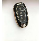 AutoHan Keys Lüx Anahtar Kılıfı, Siyah-Gold Renk, 3 Butonlu, I30 Ix25 Ix35 Kona Elantra Accent Santa Fe Modelleri için Nano Koruyucu Kılıf