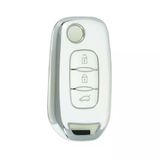 Autohan Keys Megane 4, Clio 5, Captur, Taliant, Express İçin 3 Butonlu Nano Anahtar Kılıfı, Beyaz Gümüş