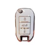 Autohan Keys Peugeot 208 – 301 – 307 – 308 – 508 – 2008 – 3008, Citroen C3 - C4, Opel Combo Modellerine Uygun Sustalı Lüks Nano Anahtar Koruma Kılıfı - Beyaz - Altın