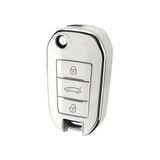 Autohan Keys Peugeot 208 – 301 – 307 – 308 – 508 – 2008 – 3008, Citroen C3 - C4, Opel Combo Modellerine Uygun Sustalı Lüks Nano Anahtar Koruma Kılıfı - Beyaz - Gümüş