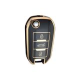 Autohan Keys Peugeot 208 – 301 – 307 – 308 – 508 – 2008 – 3008, Citroen C3 - C4, Opel Combo Modellerine Uygun Sustalı Lüks Nano Anahtar Koruma Kılıfı - Siyah - Altın