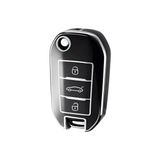 Autohan Keys Peugeot 208 – 301 – 307 – 308 – 508 – 2008 – 3008, Citroen C3 - C4, Opel Combo Modellerine Uygun Sustalı Lüks Nano Anahtar Koruma Kılıfı - Siyah - Gümüş