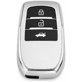 Autohan Keys Toyota Corolla ile Uyumlu Lüks Nano Anahtar Kılıfı, 3 Buton, Krom Renk, Flama x Pac - Çok Renkli