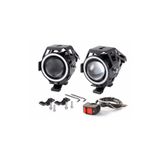 Autoline U7 Motosiklet Sis Farı Mercekli Büyük Kafesli Sarı Angel Işıklı LED (2 Adet LED + 1 Anahtar)